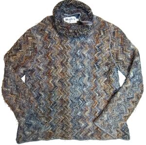 Harley Of Scotland Multicolor Chevron Wave Knit Pattern Turtleneck Sweater Men S